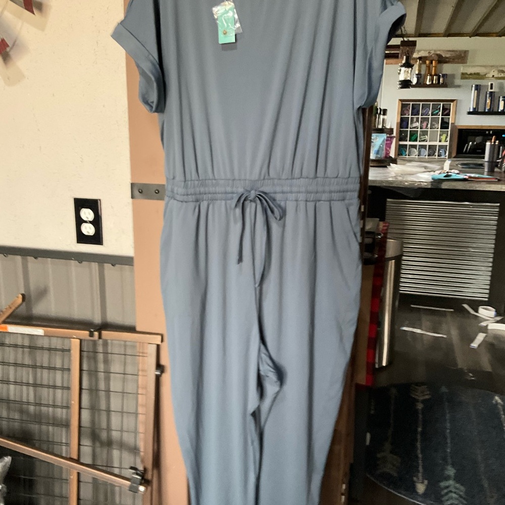 Maurices Short-Sleeve Drawstring Jumpsuit in Dusty Blue